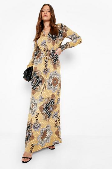 Printed Frill Hem Maxi Dress stone