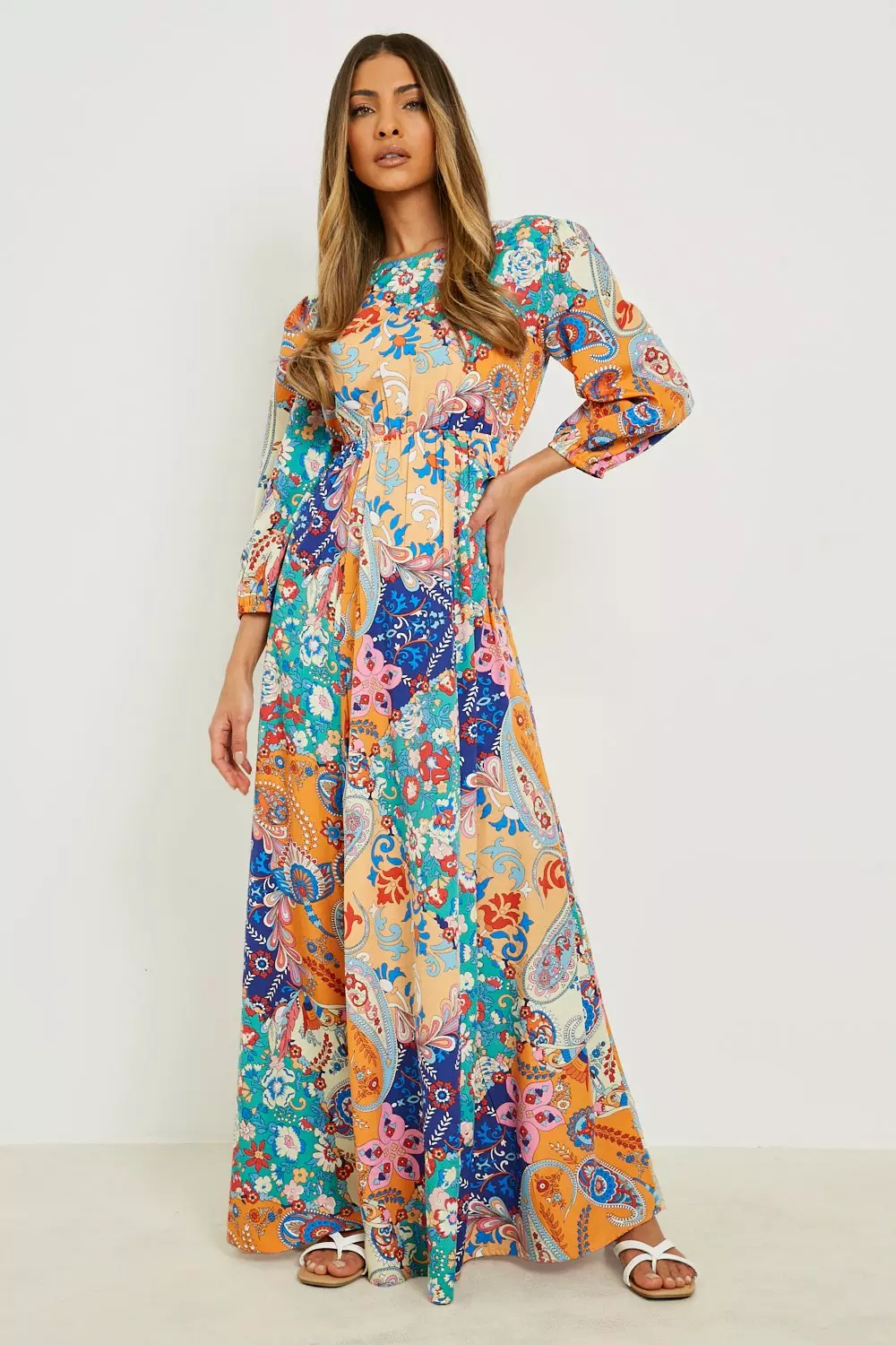 Orange Mixed Print Open Back Maxi Dress alternative image