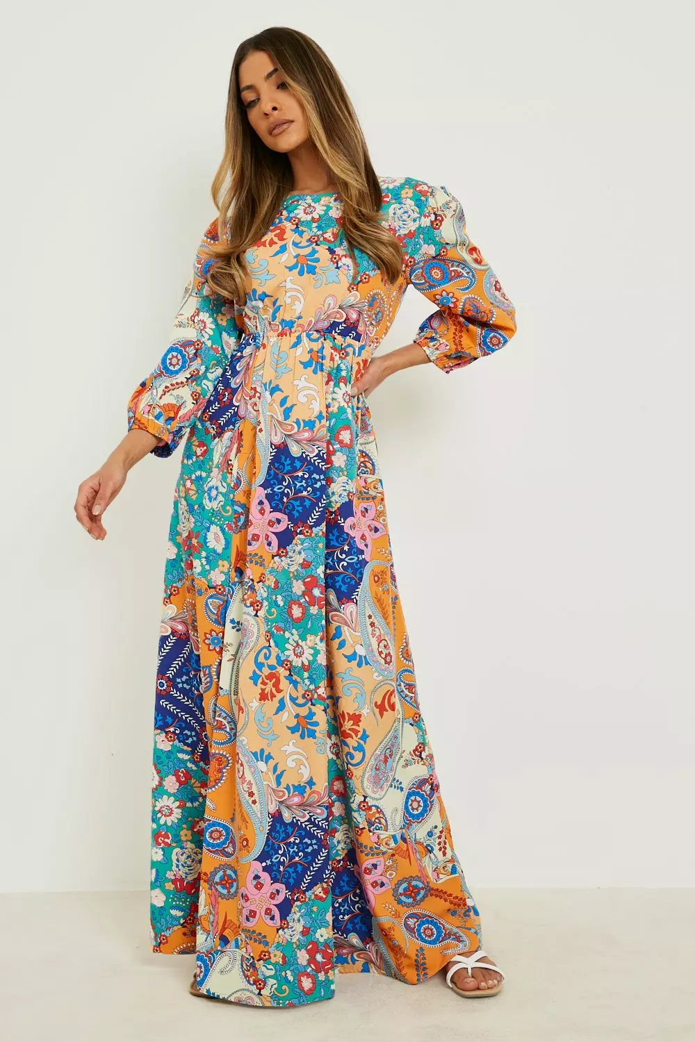 Orange Mixed Print Open Back Maxi Dress alternative image