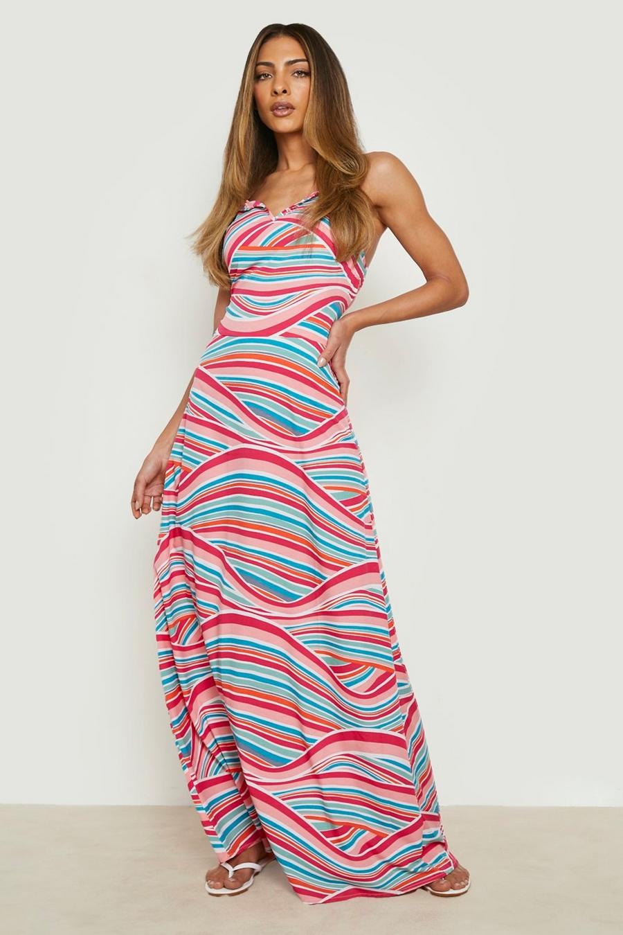 Pink Striped Strappy Maxi Dress image number 1