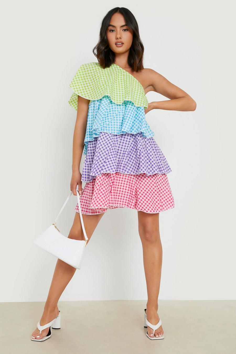 Multi Gingham Tiered Swing Dress image number 1