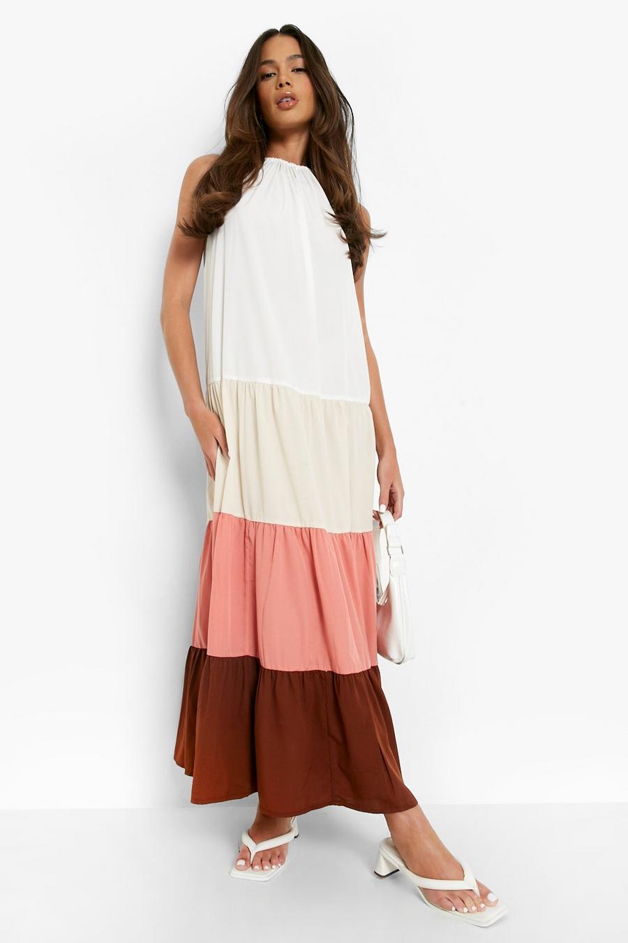 Stone Tiered Color Block Maxi Dress image number 1