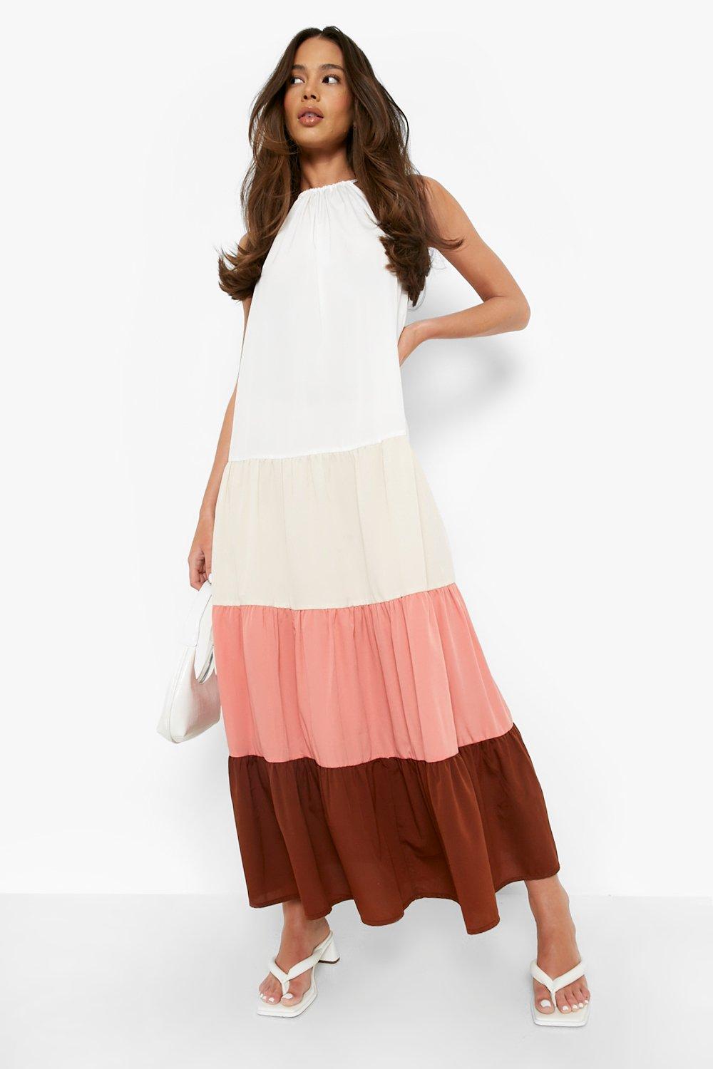 Tiered Colour Block Maxi Dress boohoo NZ