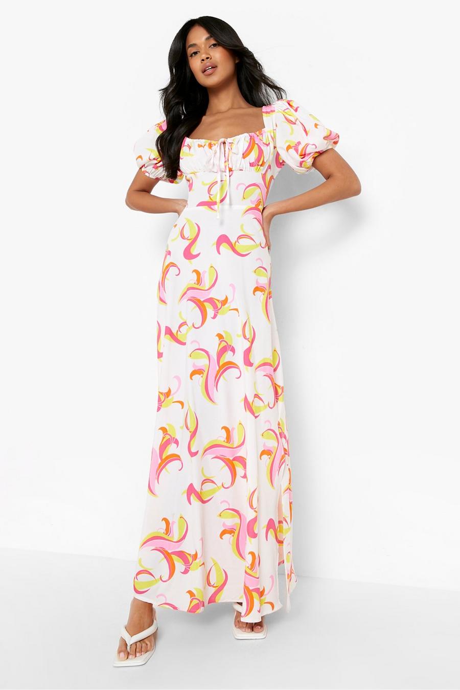Floral Rouched Maxi Dress, Yellow giallo