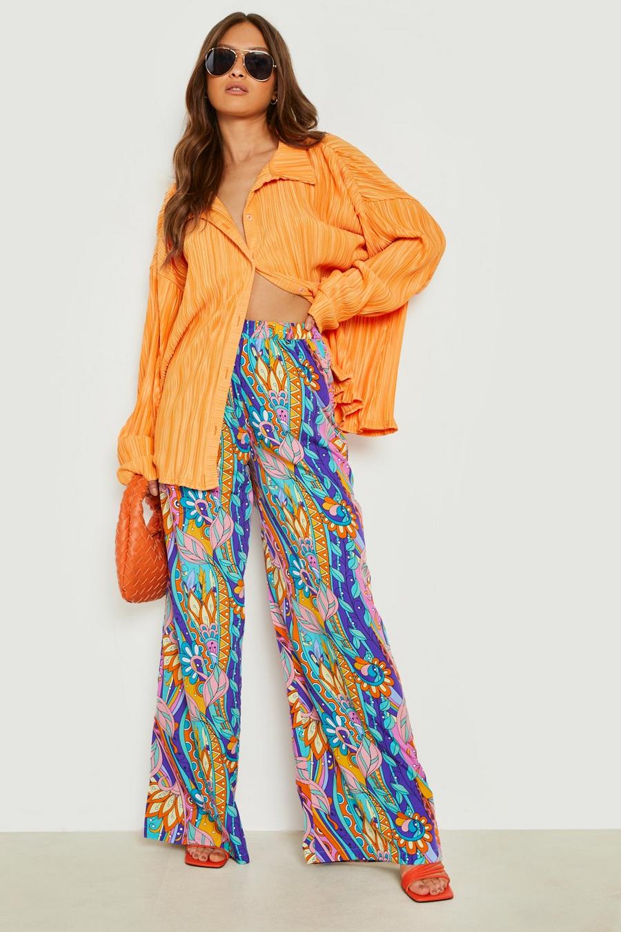 Blue Printed Wide Leg Trousers image number 1