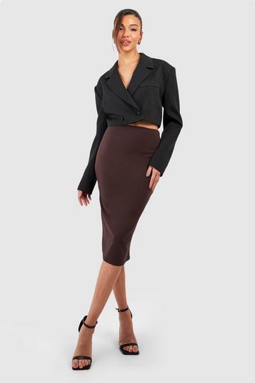 Heavy weight Scuba Crepe Basic Midi Skirt chocolate