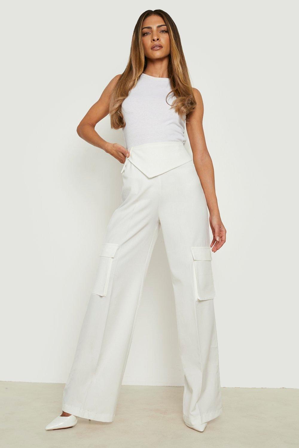 white tapered leg trousers