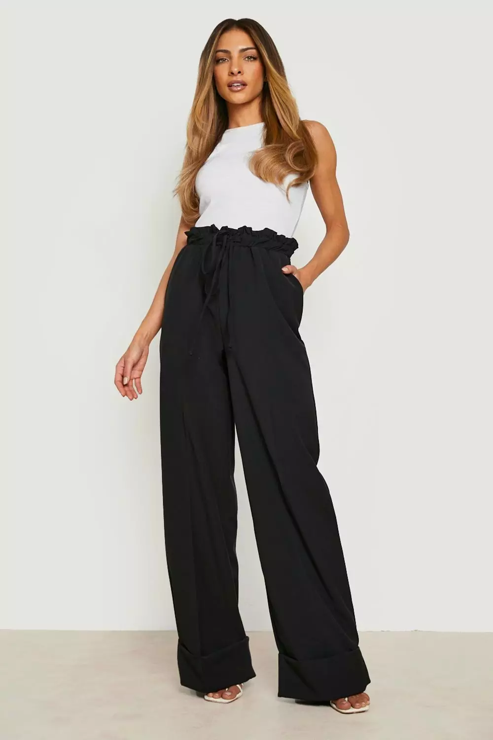 High waisted paperbag 2025 wide leg trousers