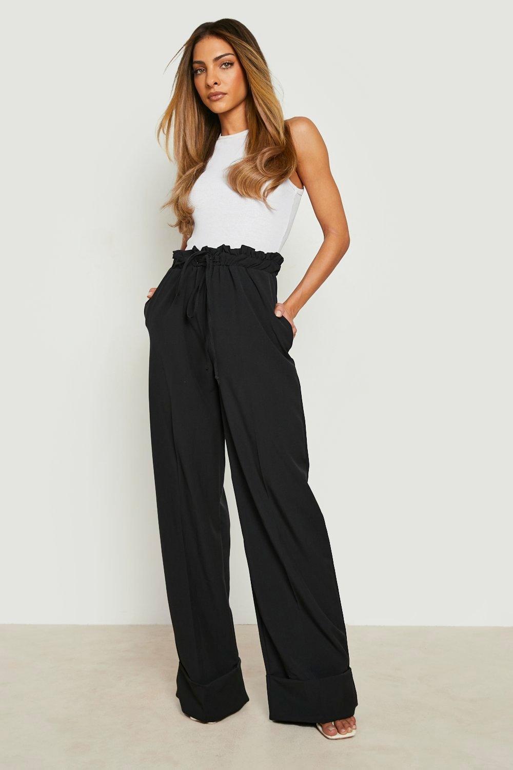 Black wide 2025 leg paperbag trousers