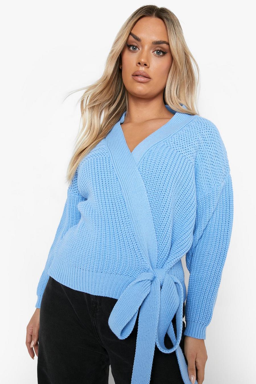 Blue Plus Knitted Tie Detail Cardigan