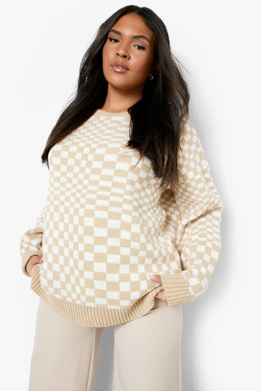 Stone Plus Knitted Checkerboard Jumper image number 1