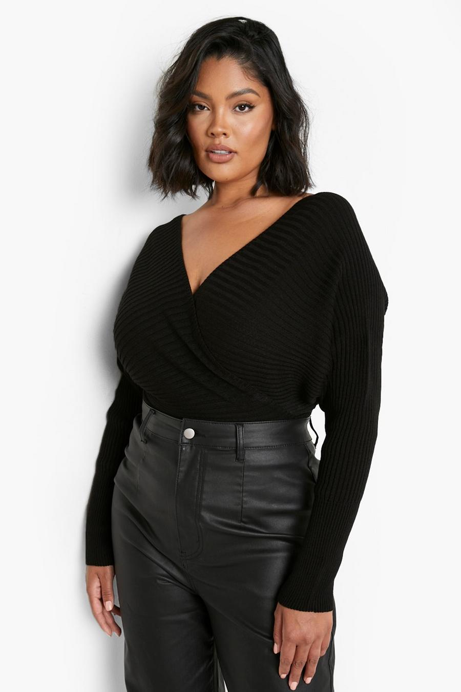 Black Plus Knitted Wrap Sweater image number 1