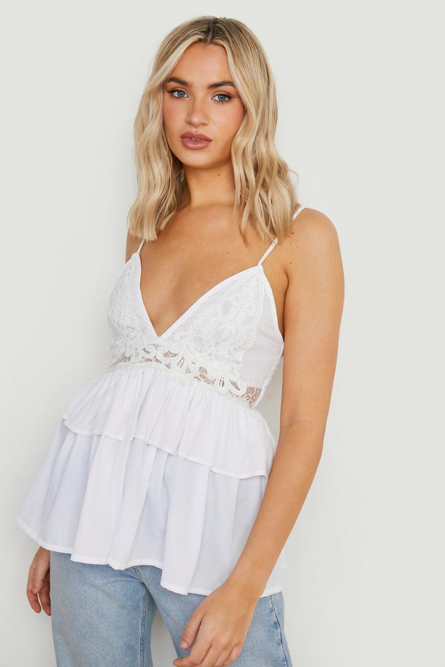 Ivory white Broderie Tiered Strappy Top