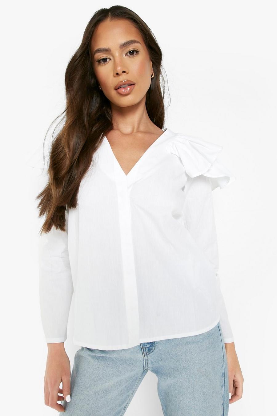 Bluse aus Baumwolle mit Rüschendetail, White image number 1