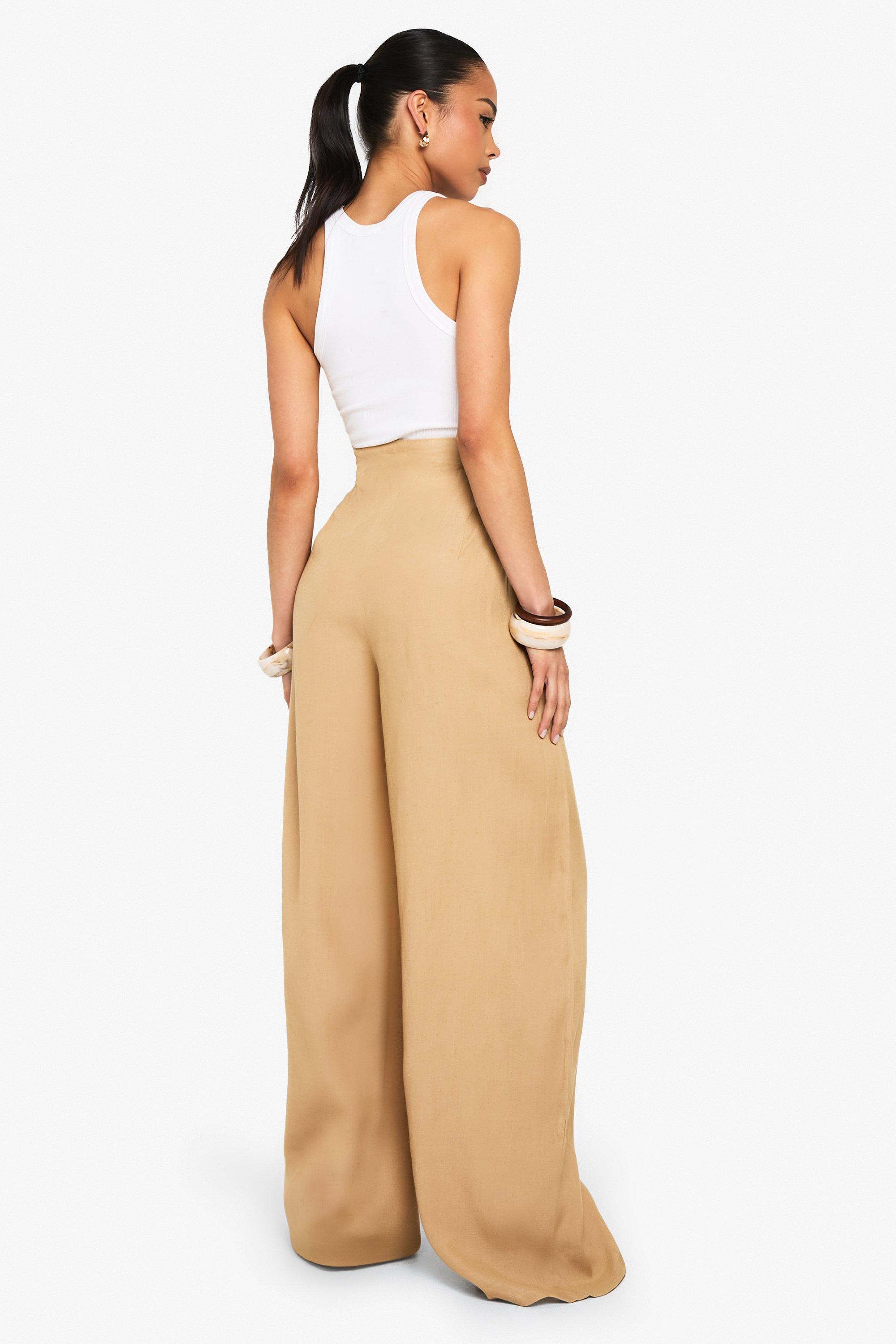 Linen Wide Leg Pants Beige