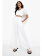 White Linen Wide Leg Relaxed Fit Trousers