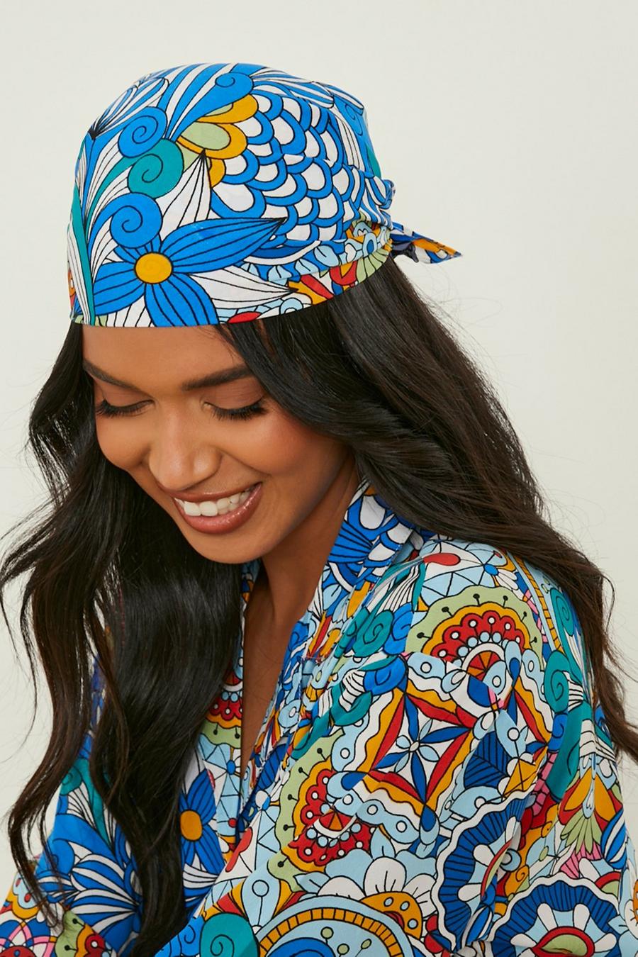 Blue Tall Abstract Paisley Oversized Shirt & Headscarf image number 1