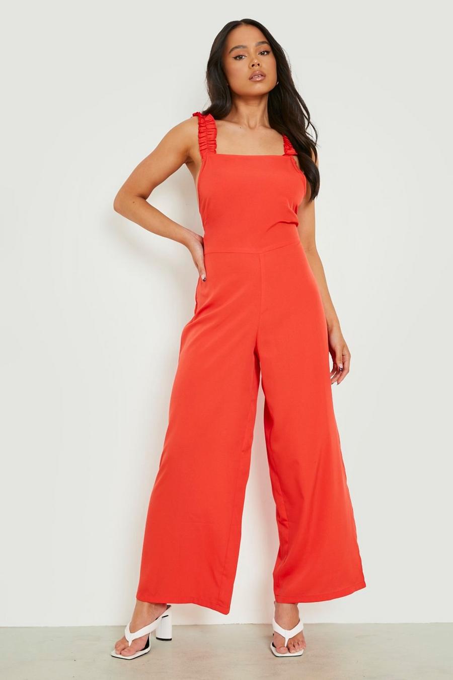 Red Petite Ruffle Back Wide Leg Jumpsuit image number 1