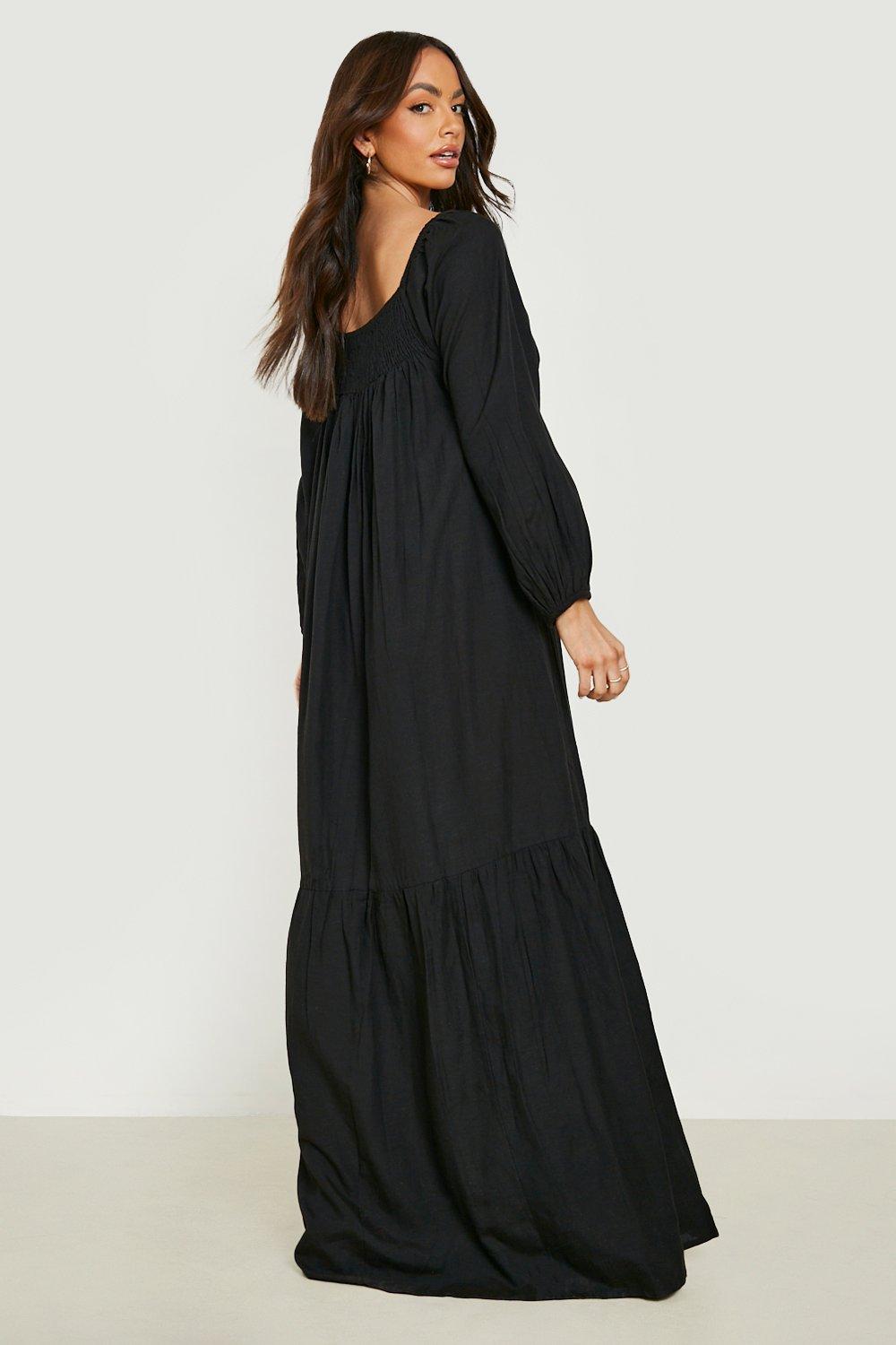 Maternity Linen Volume Sleeve Maxi Dress