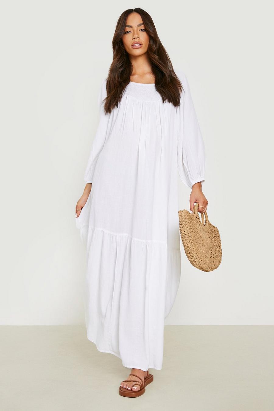 White Maternity Linen Volume Sleeve Maxi Dress image number 1