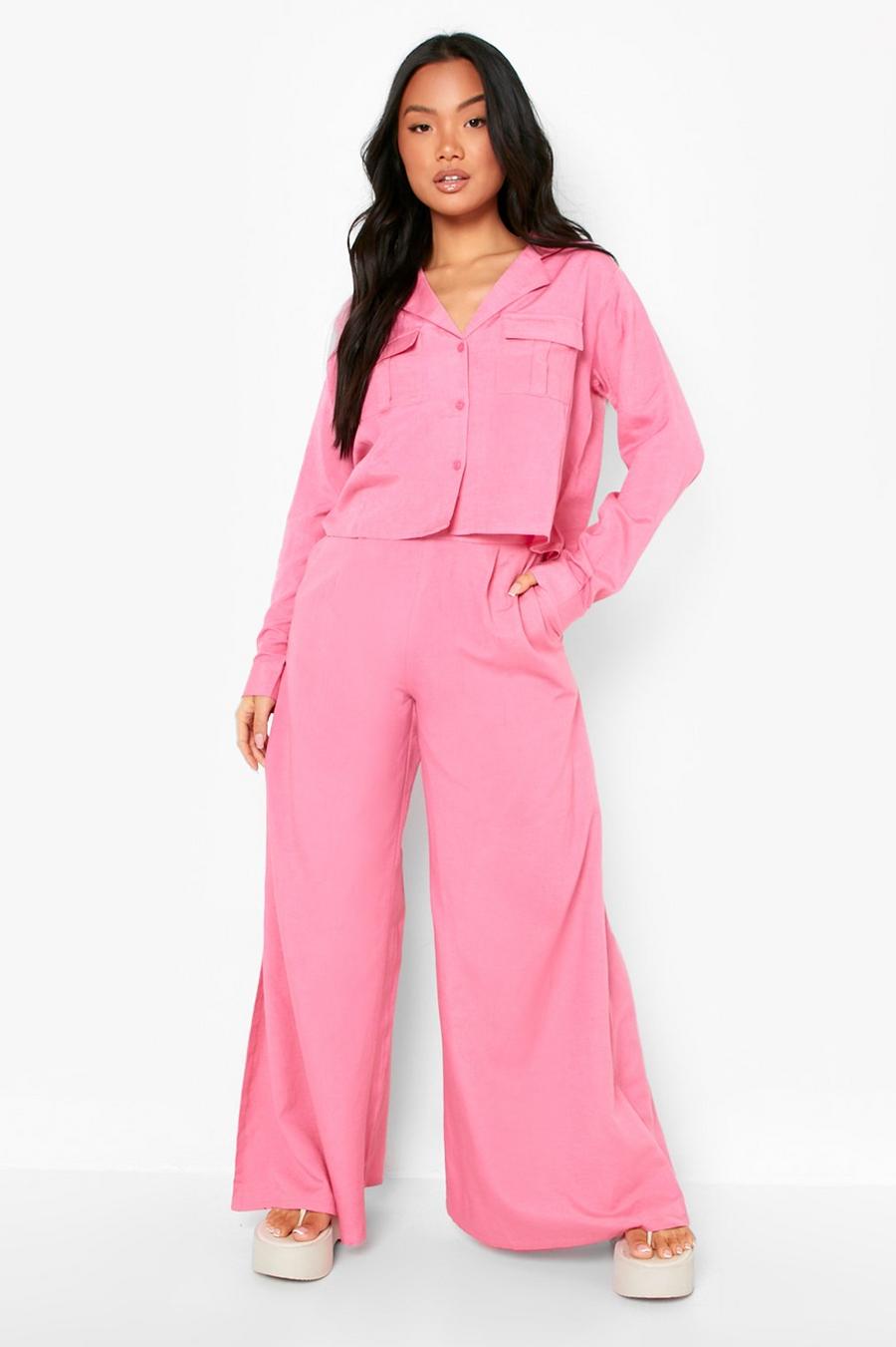 Petite - Pantalon large taille haute effet lin, Pink image number 1