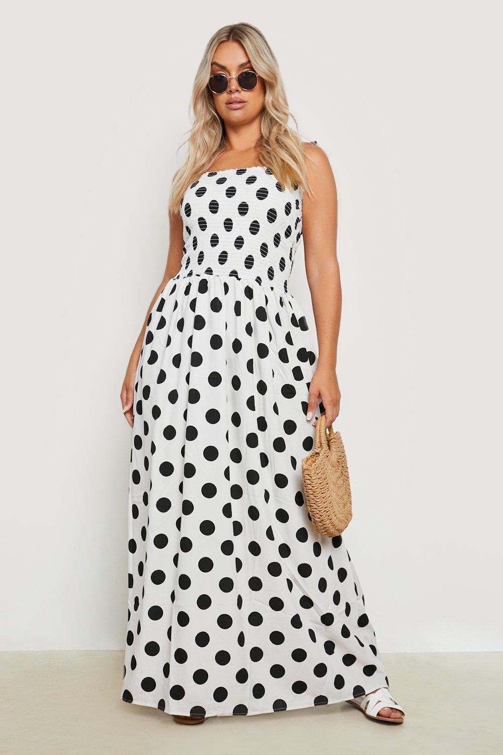 Plus Woven Spot Shirred Maxi Dress