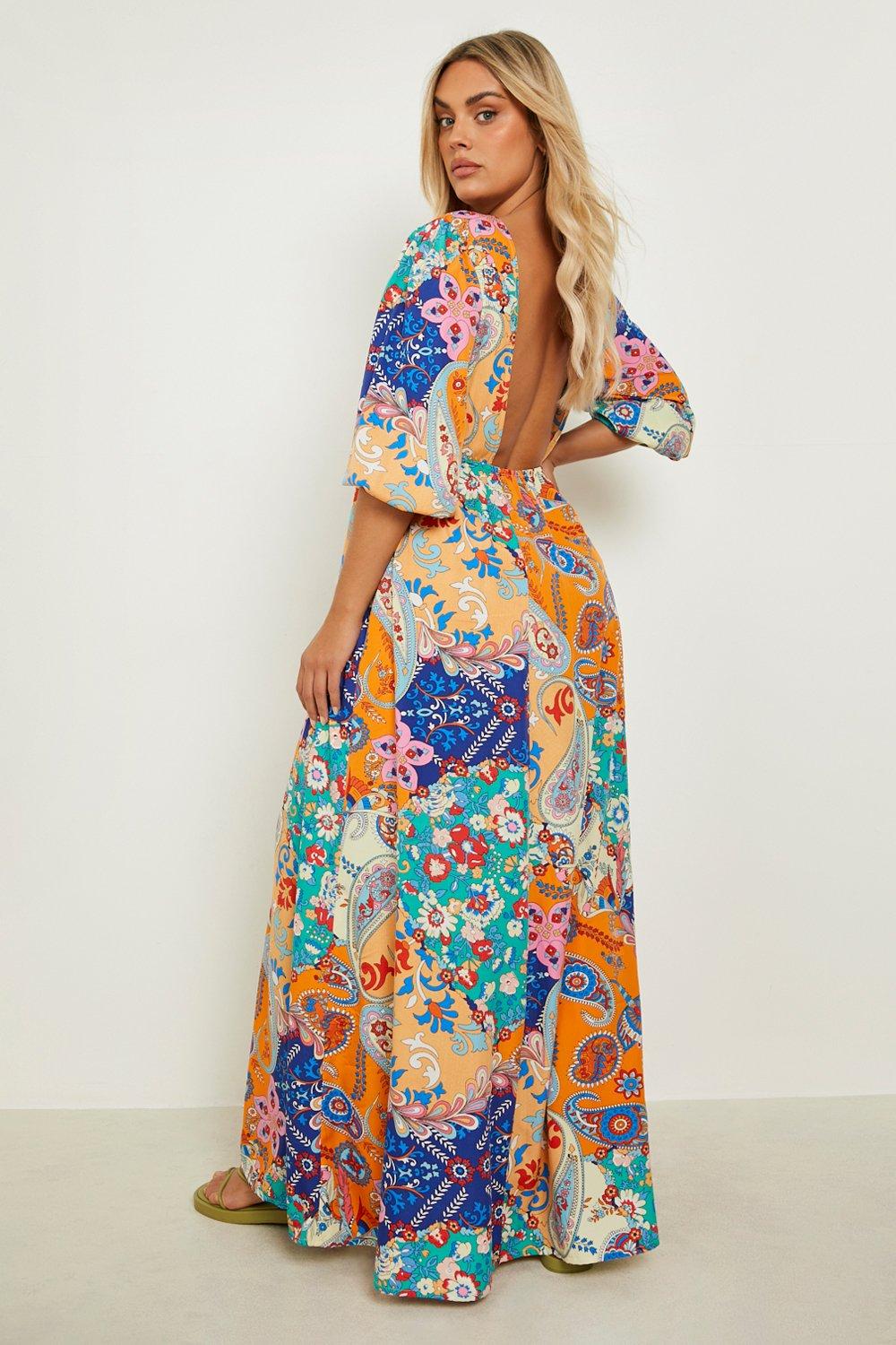 Mixed print maxi top dress