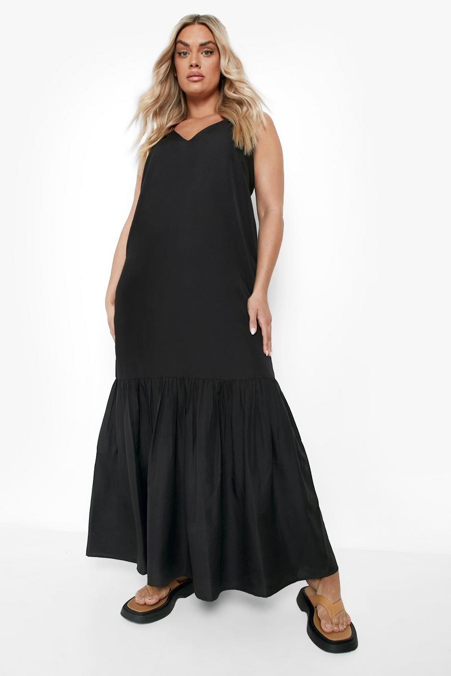 Black Plus Woven Tiered Hem V Maxi Dress image number 1