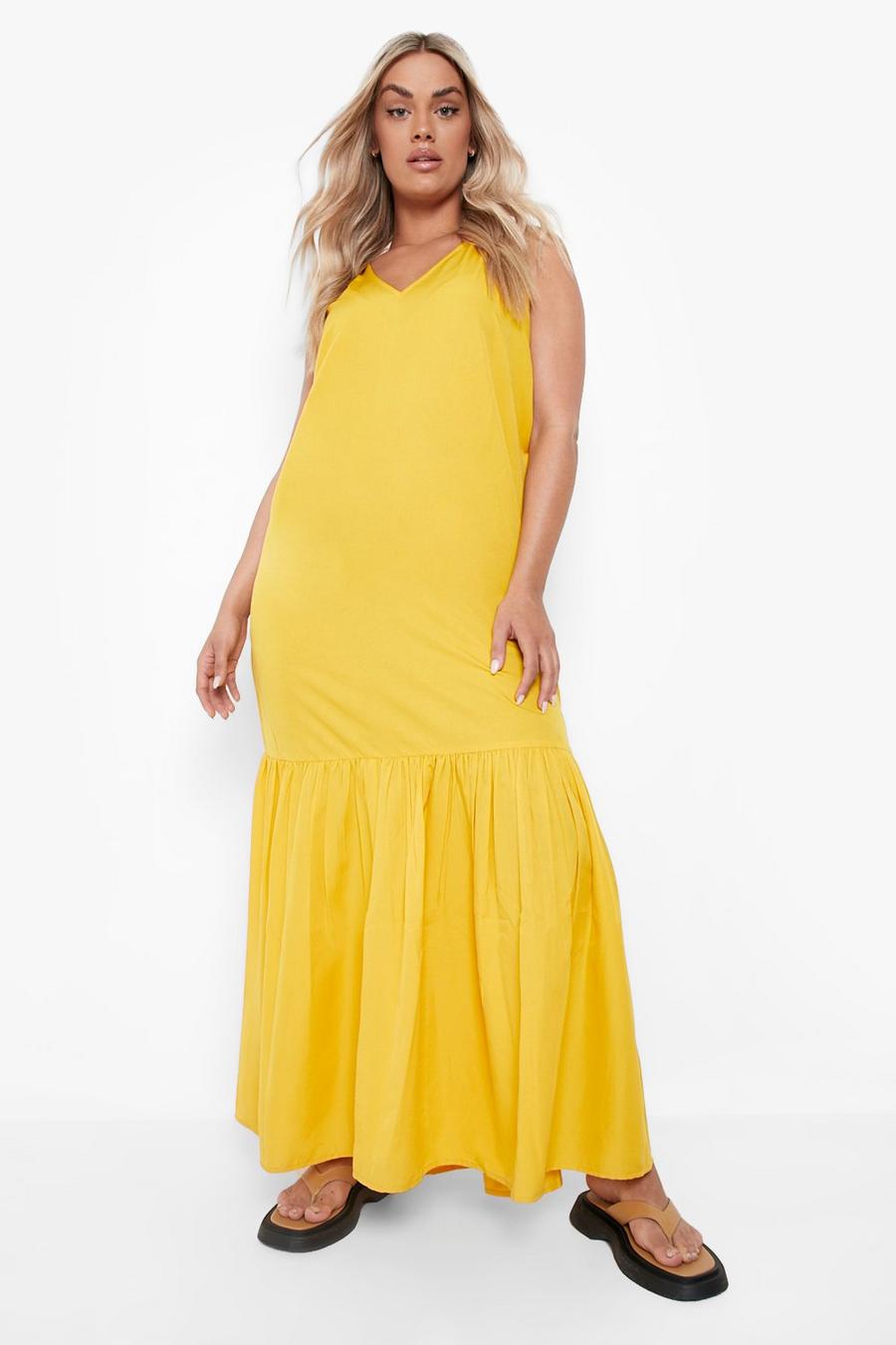 Mustard yellow Plus Woven Tiered Hem V Maxi Dress