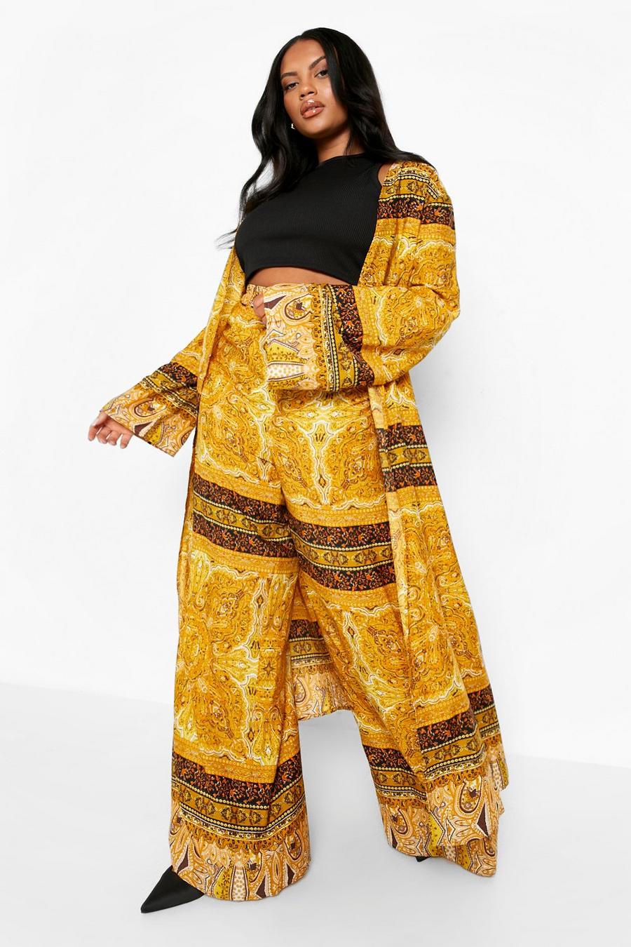 Kimono Plus con filo estampado de cachemira, Mustard giallo image number 1