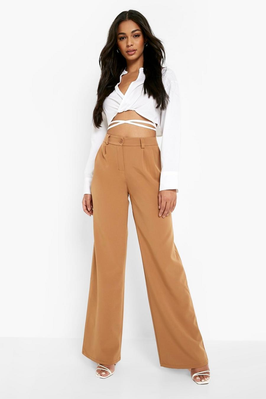 Camel Wide Leg Pleated Pants image number 1
