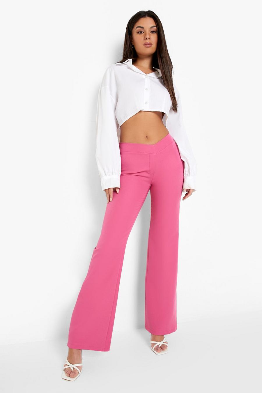 Pink Low Waist V Shape Flared Trouser 