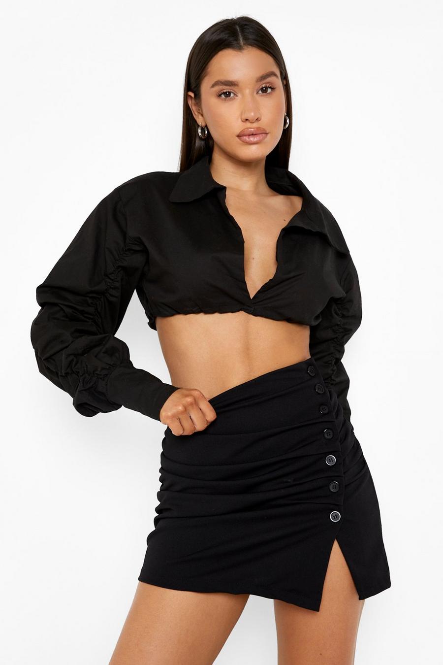 Black noir Button Detail Ruched Mini Skirt 