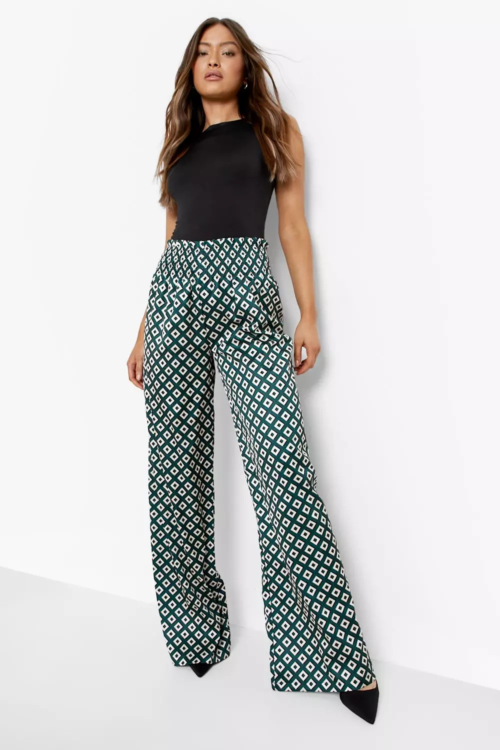 Green Satin Print Wide Leg Relaxed Trouser alternative image