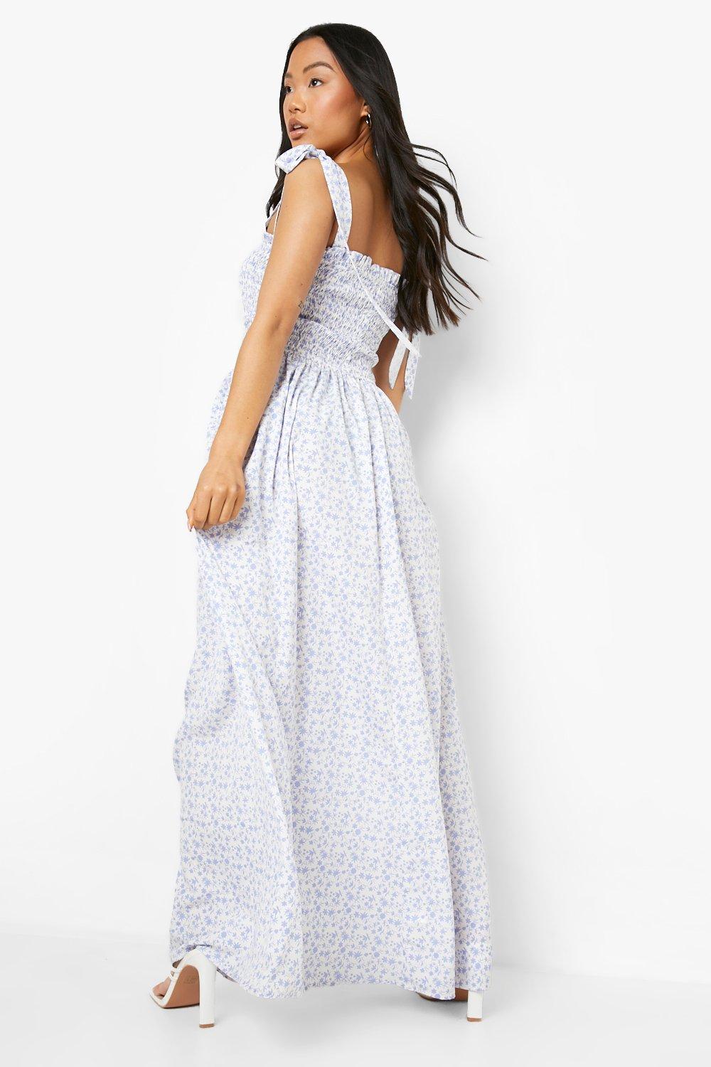 petite shirred maxi dress