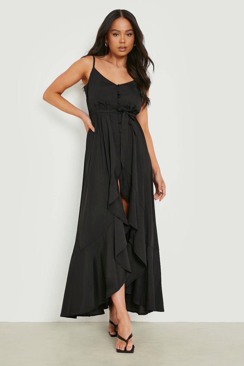 Boohoo black hot sale frill dress