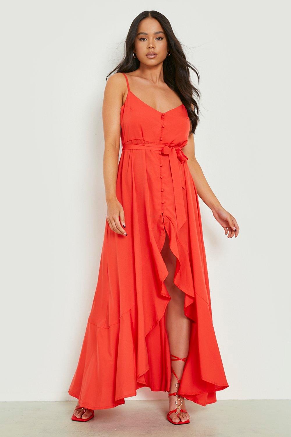 Boohoo red outlet frill dress