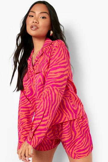 Petite Zebra Print Utility Shirt pink