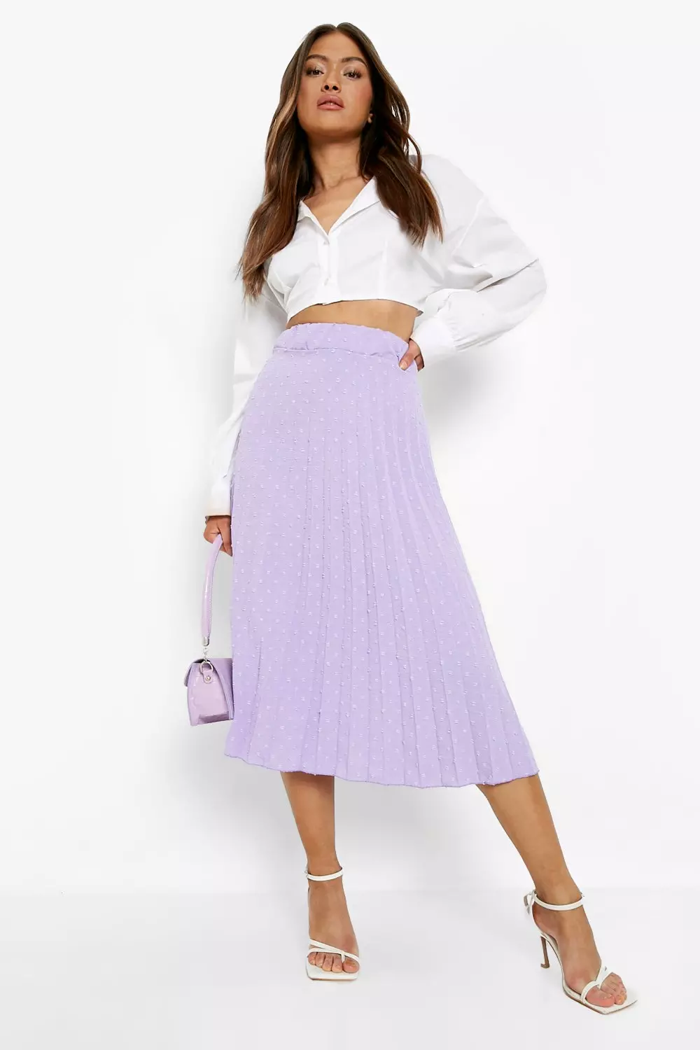 Lilac Dobby Mesh Pleated Midi Skirt alternative image