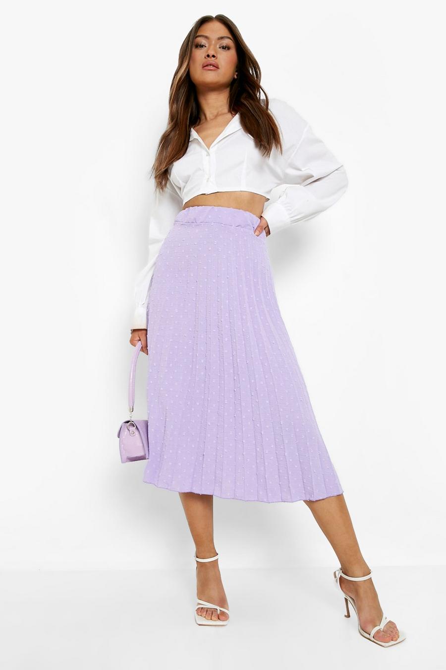 Lilac purple Dobby Mesh Pleated Midi Skirt