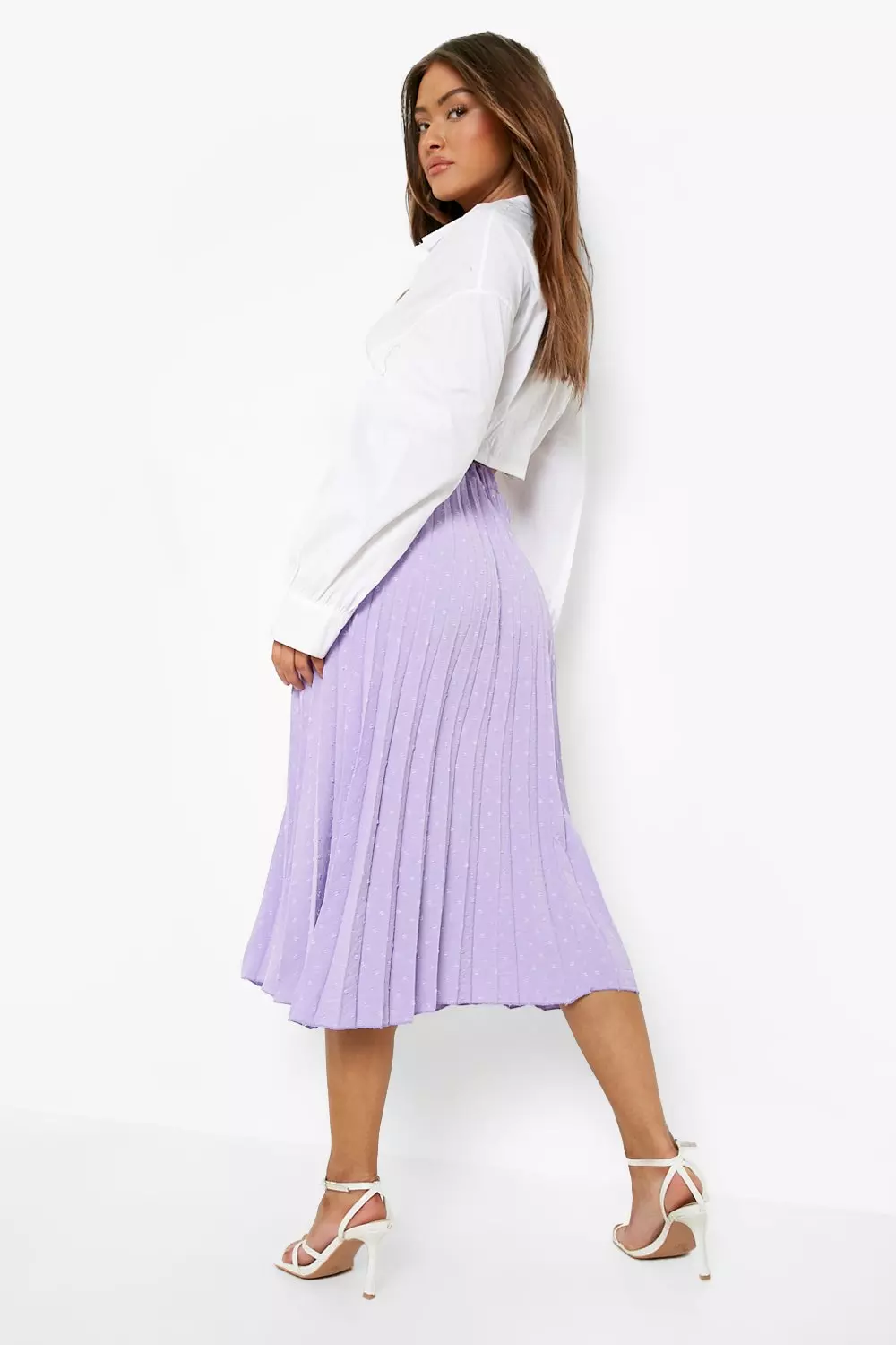 Lilac Dobby Mesh Pleated Midi Skirt alternative image