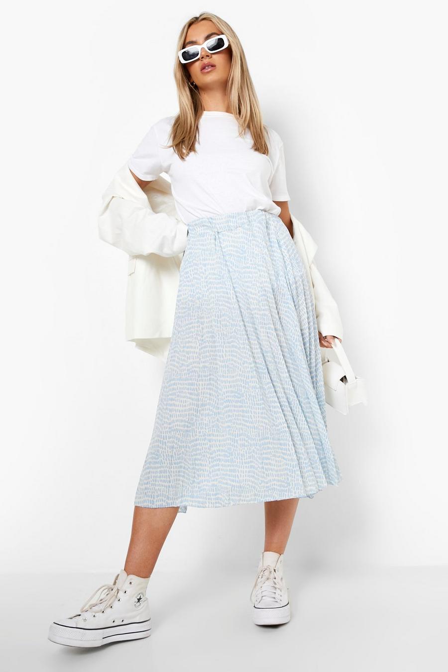 Pale blue Pleated Elasticated Waist Midi Skirt  image number 1