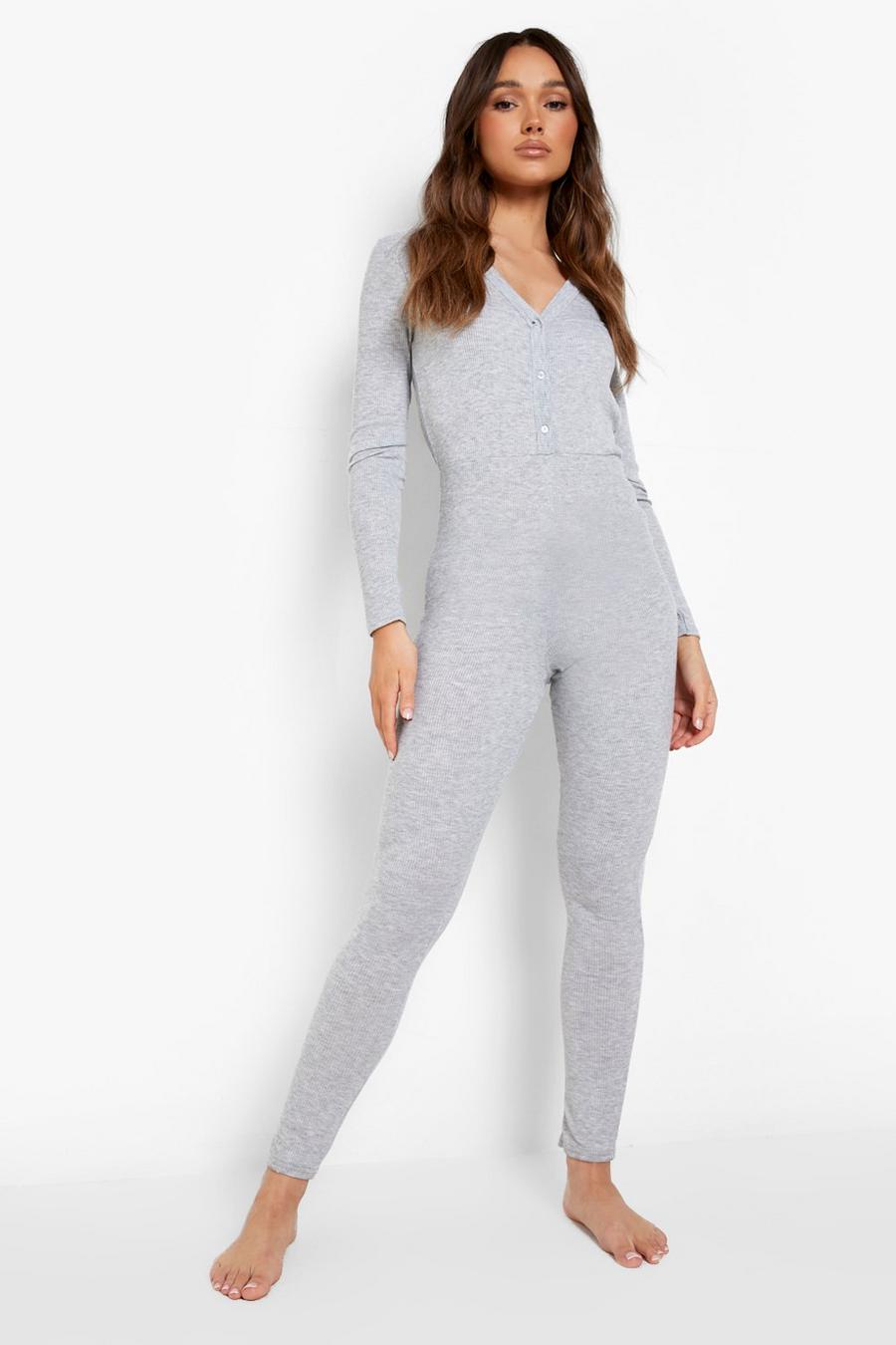 Pijama enterizo de canalé, Grey marl grigio