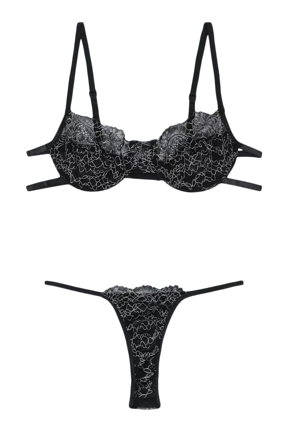 Contrast Lace Bra & Thong Set