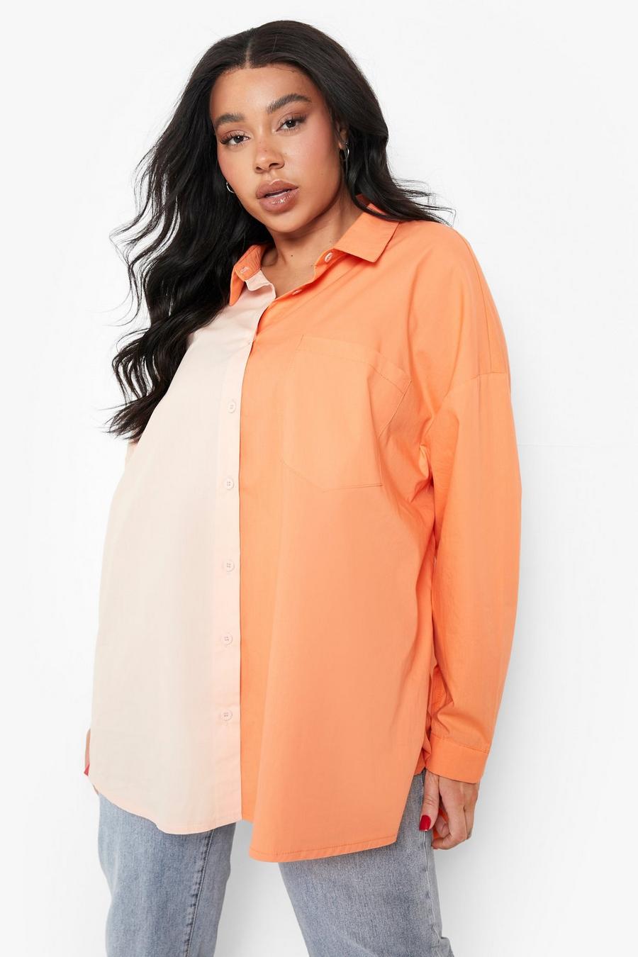 Orange Plus Colour Block Oversized Boyfriend Shirt image number 1