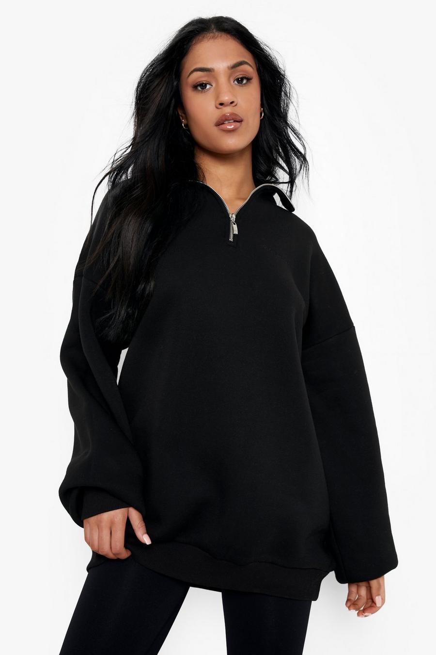 Black svart Tall - Premium Dsgn Sweatshirt i återvunnet tyg med kort dragkedja