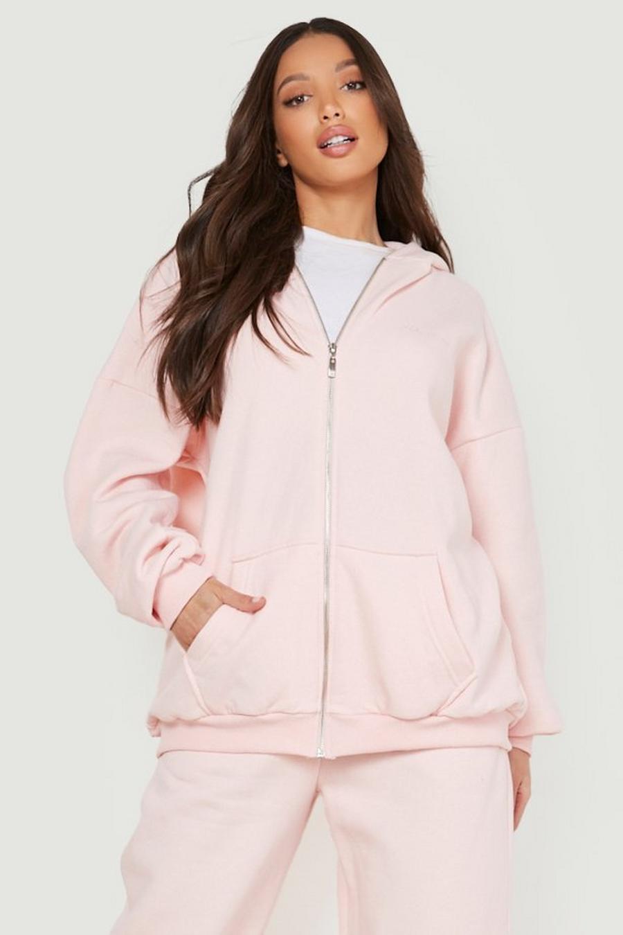 Pink Tall Premium Zip Oversized Hoodie image number 1