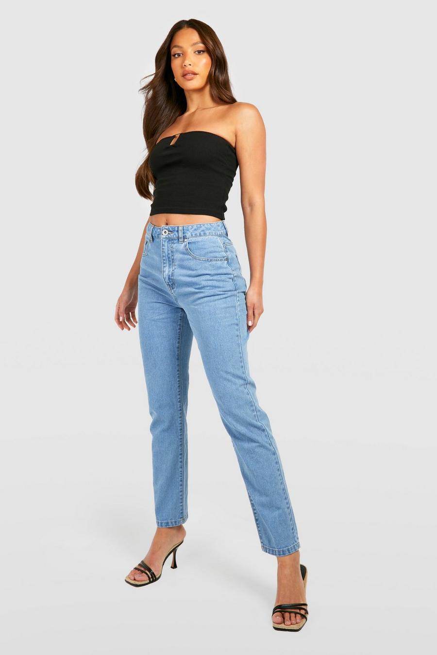 Mid blue Tall Mom jeans med hög midja image number 1