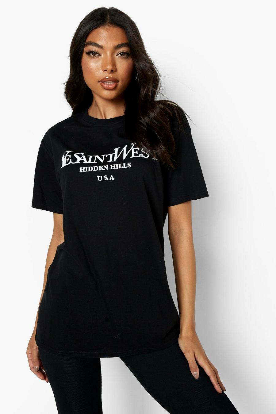 Tall Oversize T-Shirt mit Ye Saint West Print, Black image number 1
