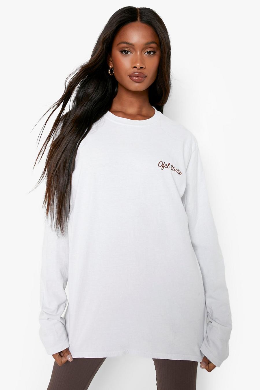 Ecru Ofcl Embroidered Overdyed Long Sleeve T Shirt image number 1